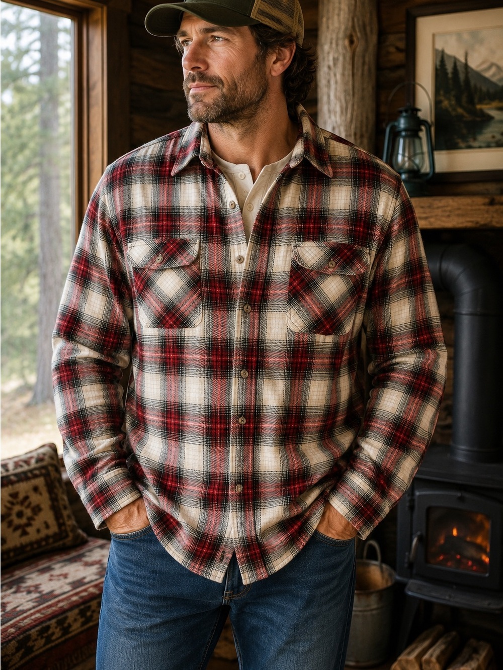 Field & Stream Men’s XL Tall Heavyweight Flannel Plaid Shirt Red XLT